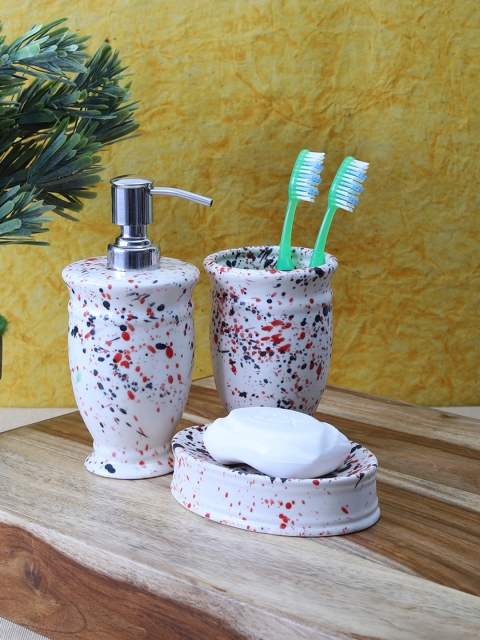 

VarEesha Set of 3 White & Black Spray Ceramic Printed Bath Accessories