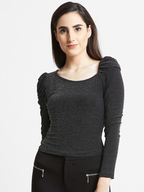 

COVER STORY Women Black Solid Fitted Top