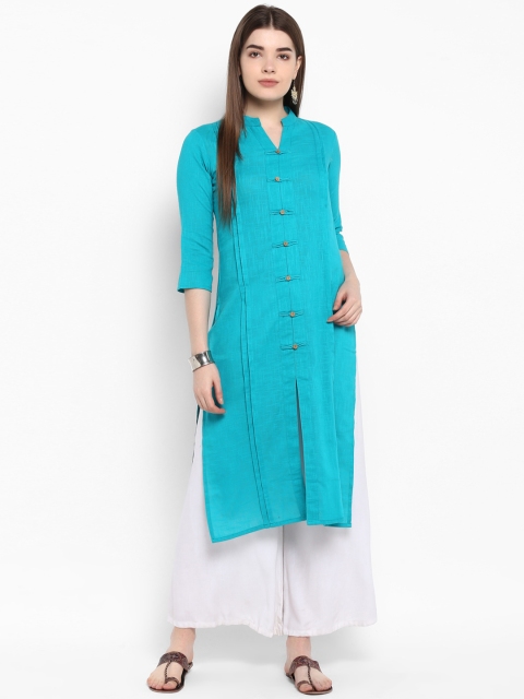 

ETHNIC STREET Women Turquoise Blue Solid Straight Kurta
