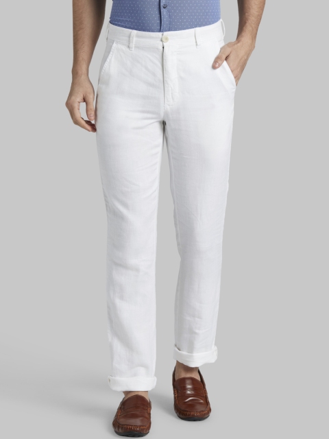 

Parx Men White Slim Fit Solid Linen Regular Trousers
