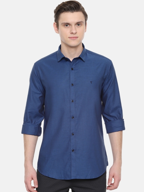 V Dot Men Blue Slim Fit Self Design Casual Shirt