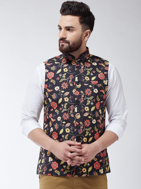 

SOJANYA Men Black & Red Printed Nehru Jacket