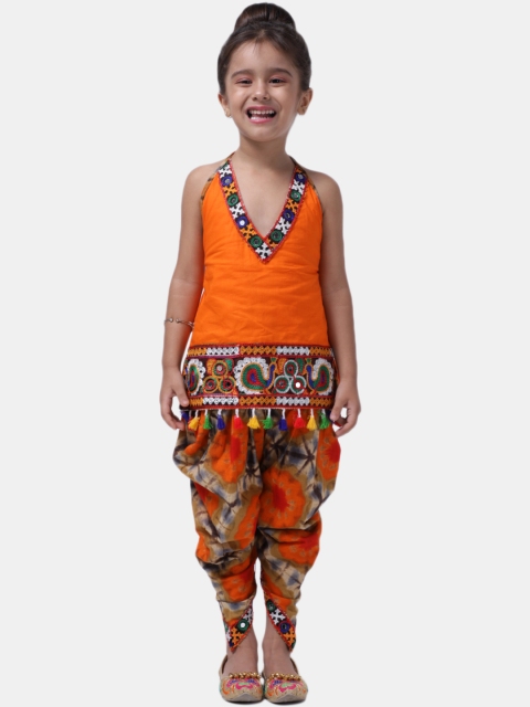 

BownBee Girls Orange Printed Top with Dhoti Pants