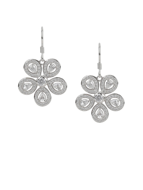 

Silgo Silver-Toned and Cubic-Zirconia Floral Drop Earrings