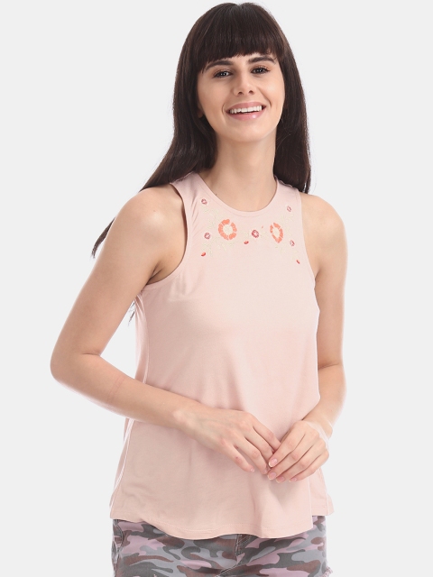 

Aeropostale Women Peach-Coloured Solid Tank Top
