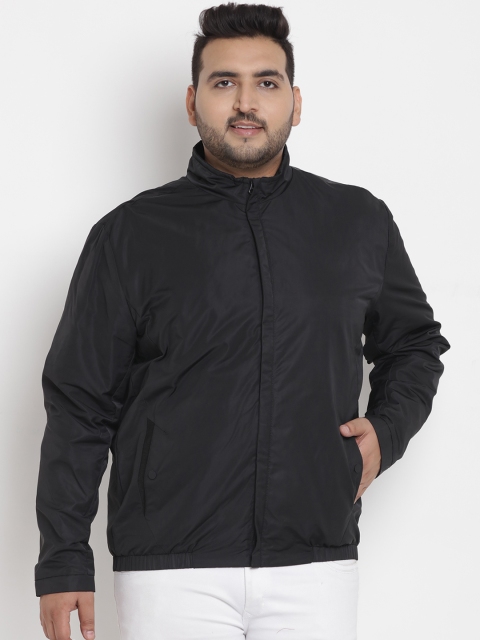 John Pride Plus Size Men Black Solid Lightweight Bomber