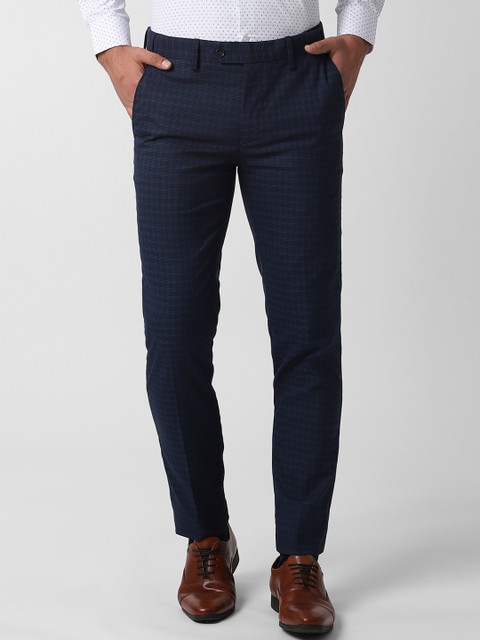 

Peter England Men Navy Blue Slim Fit Checked Formal Trousers