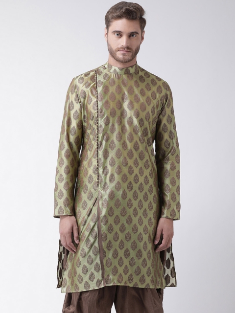 

DEYANN Men Olive Green & Brown Woven Design Straight Kurta