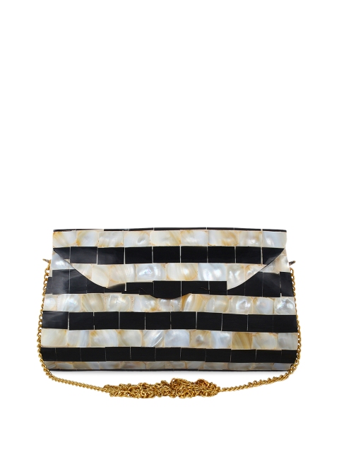 

Anekaant Black & White Textured Marvelous Marble Envelope Clutch
