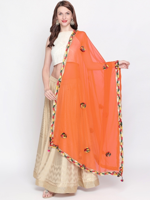 Dupatta Bazaar Orange Embroidered Chiffon Dupatta