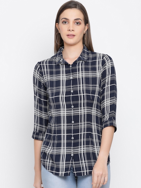 

Crimsoune Club Women Blue Slim Fit Checked Casual Shirt