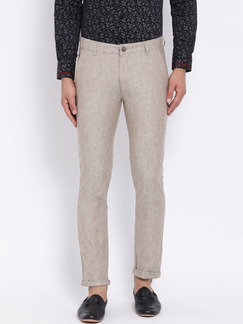 Crimsoune Club Men Beige Slim Fit Solid Regular Trousers