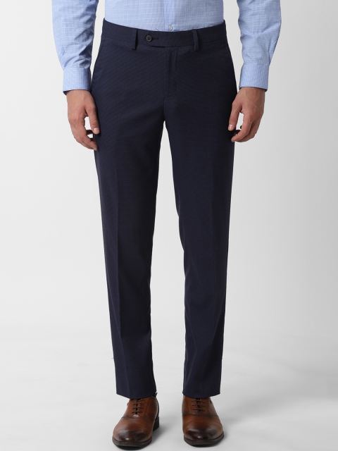 

Peter England Men Navy Blue Slim Fit Self Design Formal Trousers