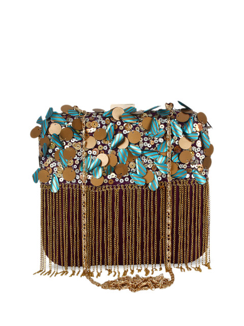 

Anekaant Purple & Gold-Toned Embellished Box Clutch
