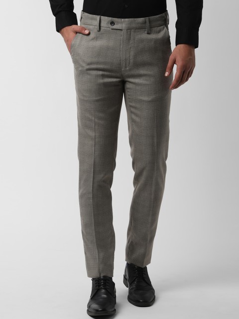 

Peter England Men Grey Slim Fit Self Design Formal Trousers