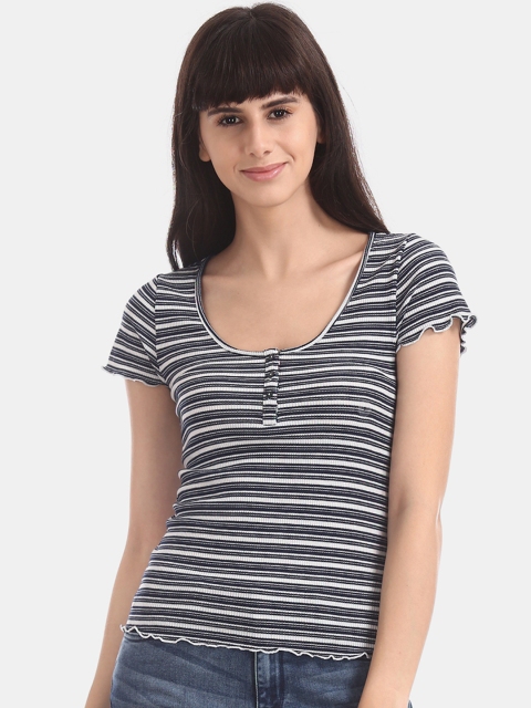 

Aeropostale Women Navy Blue Striped Top