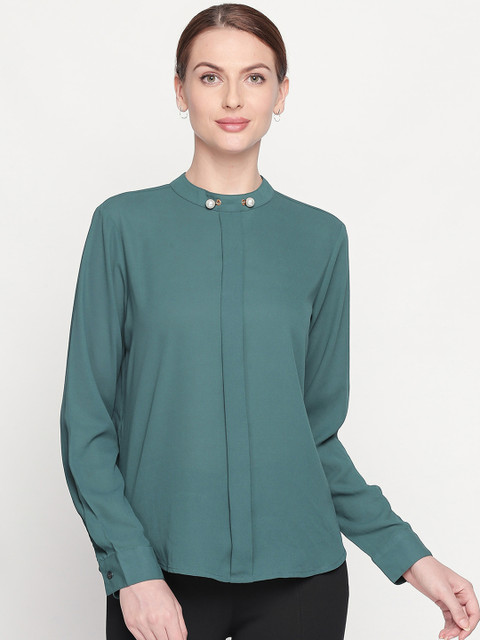 

Annabelle by Pantaloons Women Teal Green Solid Top