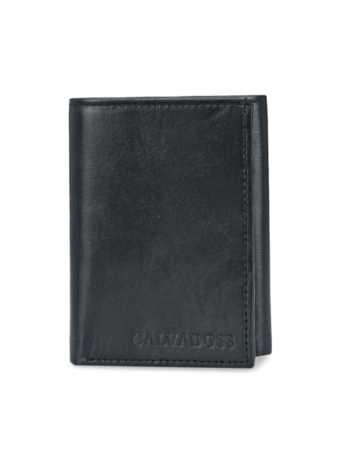 

Calvadoss Men Black Textured Leather Three Fold Wallet