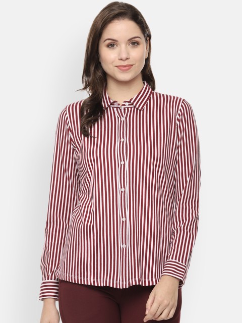 

Allen Solly Woman Maroon & White Regular Fit Striped Casual Shirt