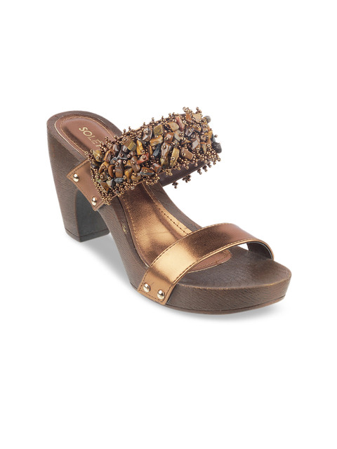 

SOLE HEAD Women Brown Embellished Heels