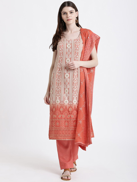 

Koskii Beige Poly Chiffon Unstitched Dress Material
