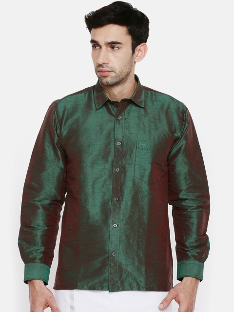 

Chennis Men Green & Brown Regular Fit Solid Two-Toned Party Shirt