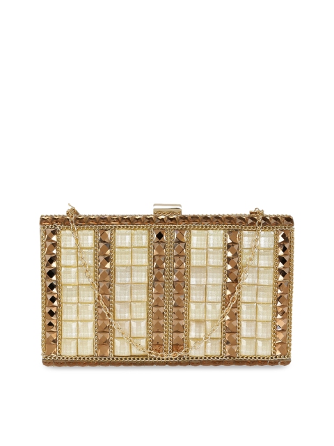 

KLEIO Women Gold-Toned Solid Embellished Box Clutch