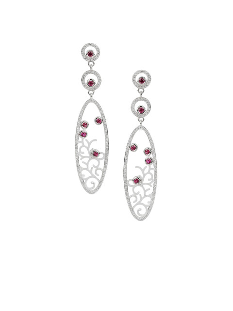 

Silgo Silver-Toned & Red Cubic-Zirconia Studded Classic Drop Earrings