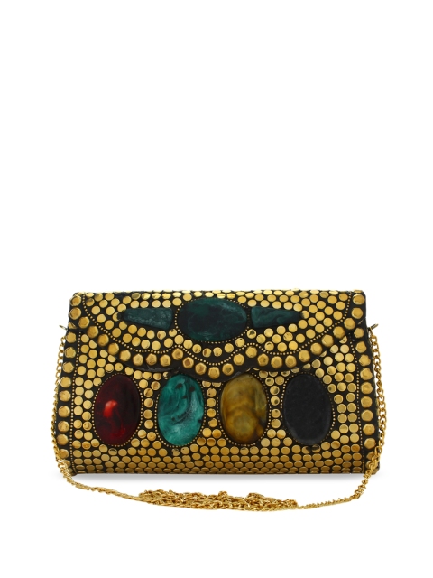

Anekaant Gold-Toned & Green Embellished Jewel Mosaic Envelope Clutch