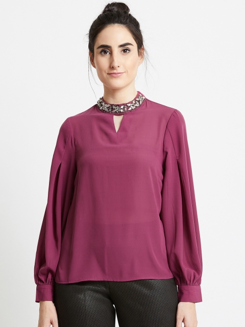 

COVER STORY Women Magenta Solid Jewel Neck Top