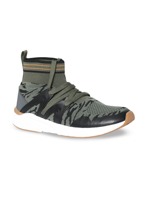 

Flying Machine Men Green Woven Design Mid-Top Sneakers