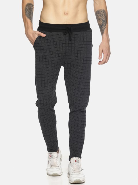 

Masculino Latino Men Charcoal Grey Checked Mid-Rise Straight Fit Track Pants