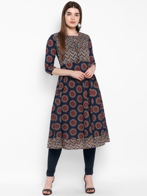 

ETHNIC STREET Women Navy Blue & Red Printed Anarkali Kurta