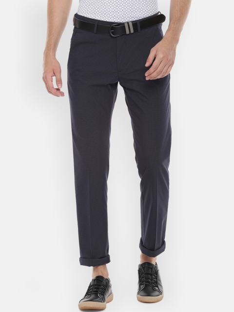 

Allen Solly Men Navy Blue Regular Fit Checked Regular Trousers