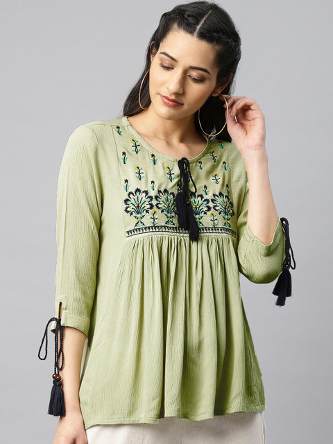 

Alena Women Green Embroidered Top