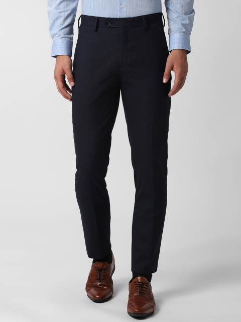 

Peter England Men Navy Blue Slim Fit Self Design Formal Trousers