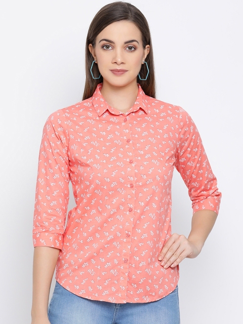 

Crimsoune Club Women Peach-Coloured Slim Fit Printed Casual Shirt