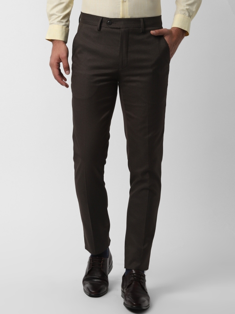 

Peter England Men Brown Slim Fit Self Design Formal Trousers