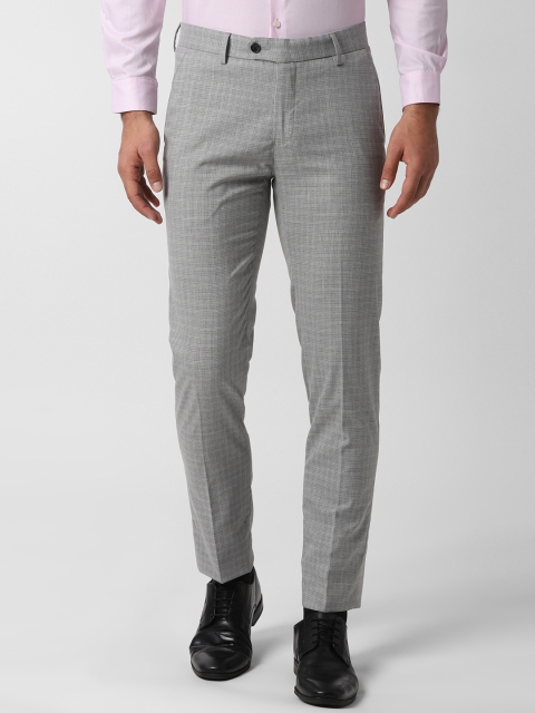 

Peter England Men Grey Slim Fit Checked Formal Trousers