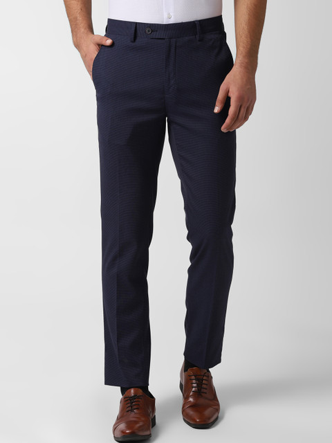 

Peter England Men Navy Blue Slim Fit Self Design Formal Trousers