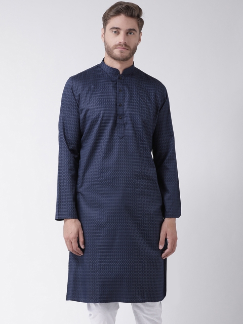 

DEYANN Men Navy Blue Printed Straight Kurta