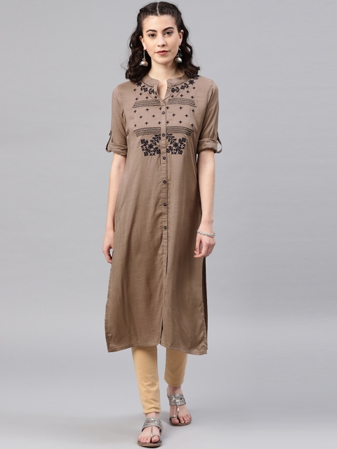 

Alena Women Brown & Black Embroidered Straight Kurta