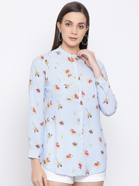 

Crimsoune Club Women Blue Slim Fit Printed Casual Shirt