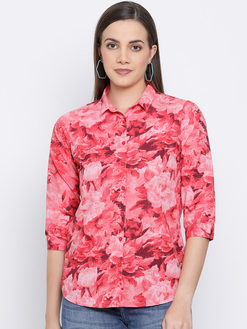 

Crimsoune Club Women Red Slim Fit Printed Casual Shirt