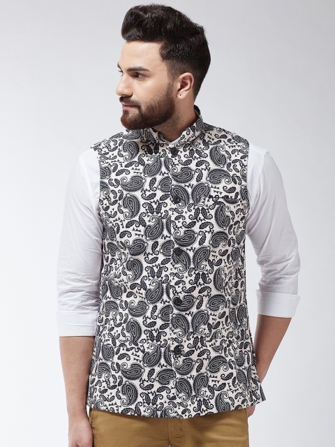 

SOJANYA Men Black & White Paisley Printed Nehru Jacket