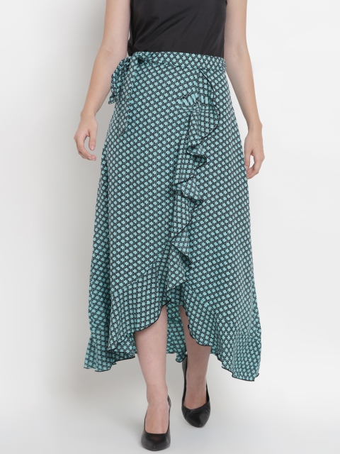 

Abiti Bella Women Blue and Black Bohemian Print High-Low Wrap Skirt