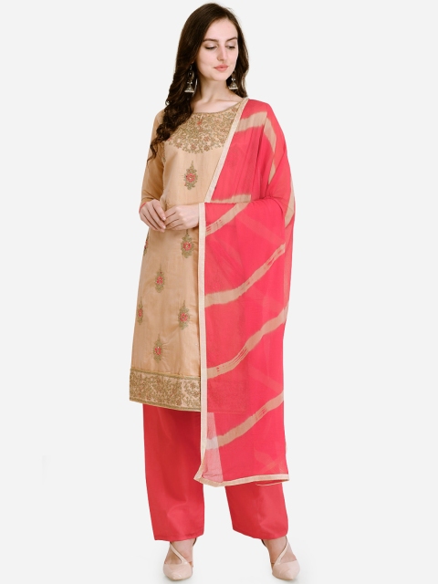 

Satrani Women Beige & Pink Art Silk Unstitched Dress Material