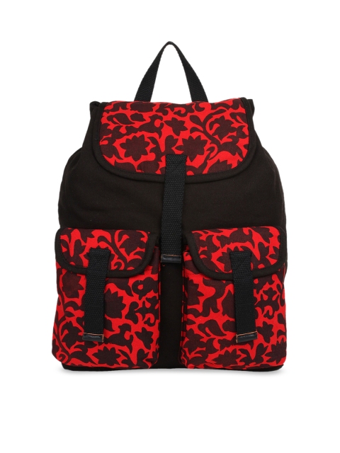 

Anekaant Women Black & Red Printed Backpack