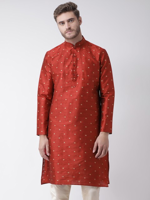 

DEYANN Men Red Woven Design Straight Kurta