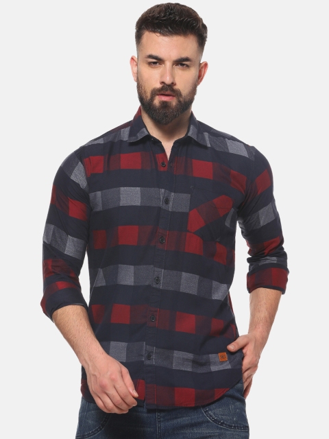 

Campus Sutra Men Navy Blue & Red Regular Fit Checked Casual Shirt